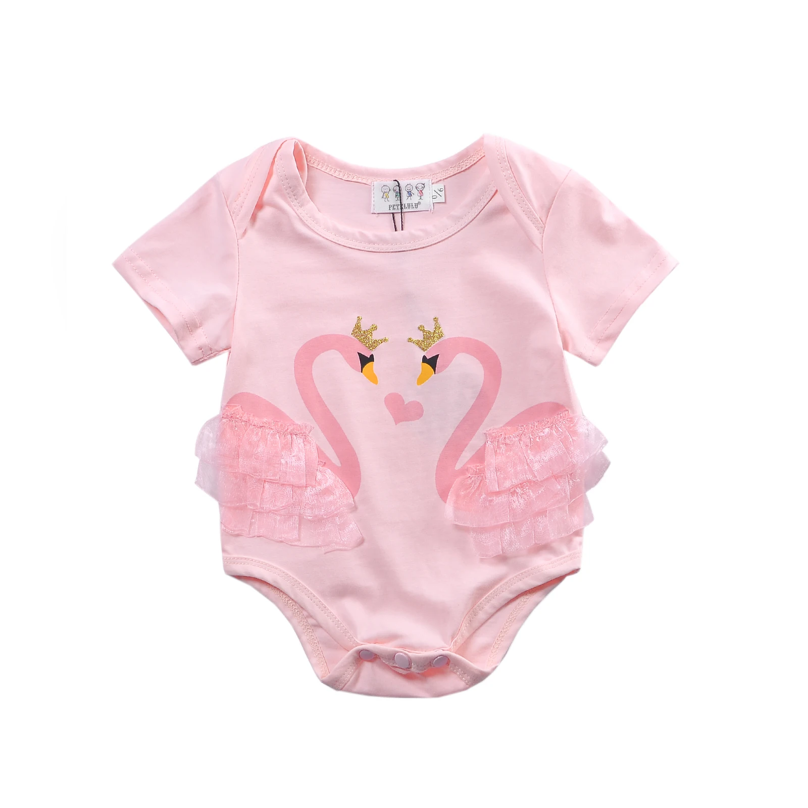 2023 New Newborn Baby Girl Swan Short Sleeve Lace Patchwork Leotard Jumpsuit Set Sunscreen Clothes Baby Romper