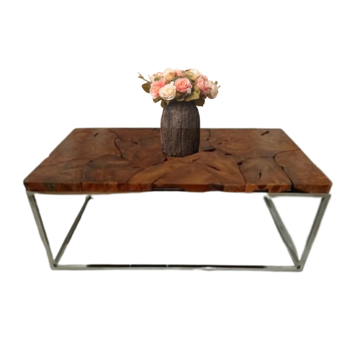 Best Quality 120 Teak Root Table with Stainless Steel Legs Outdoor Furniture from Indonesia