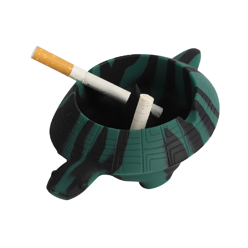 UKETA cute heat resistant cartoon turtle shaped desktop ashtray silicone table ashtray with poker