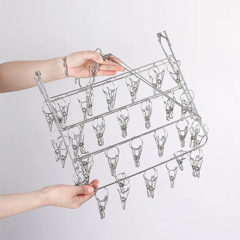 316 Stainless Steel 4.0mm Square clothes Sock hanger and Drying Rack With 34 Pegs Hanger sock and underwear hanger