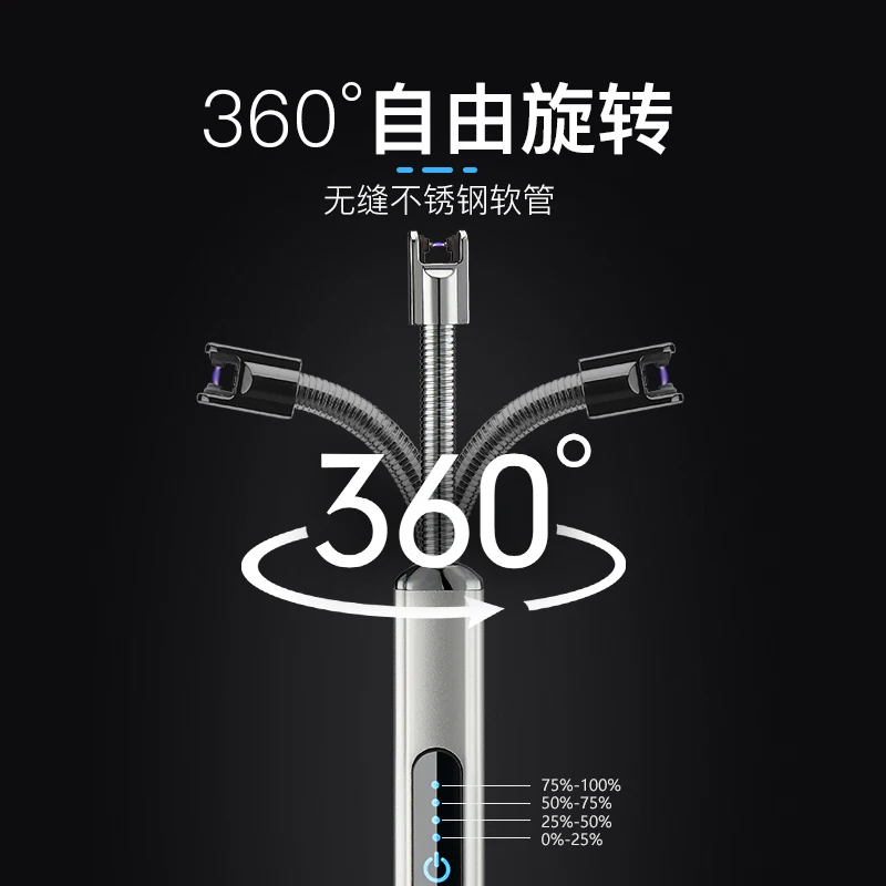 Zinc  Arc Lighter Electric Windproof Flameless Long USB Lighter for Kitchen BBQ Candle Lighter