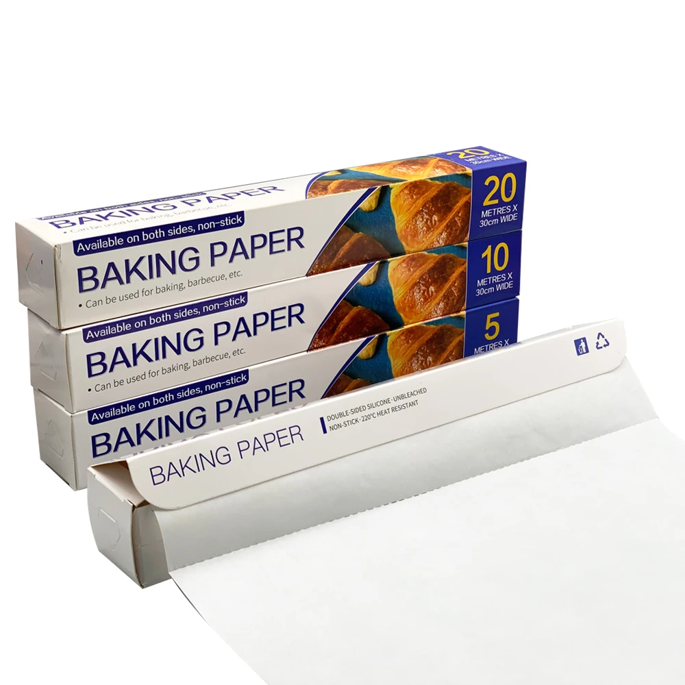 Custom 20m*30cm White Brown Kitchen Silicone Coated Baking Paper Roll Grease Oil Proof Dashed Indentation Parchment Bake Papers