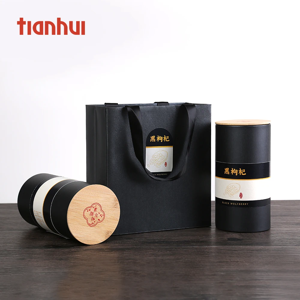 Lid Round Tea Paper Gift Box with Dividers Food Grade Acrylic Wood, Paper Series 216 Tianhui Accept Bio-degradable