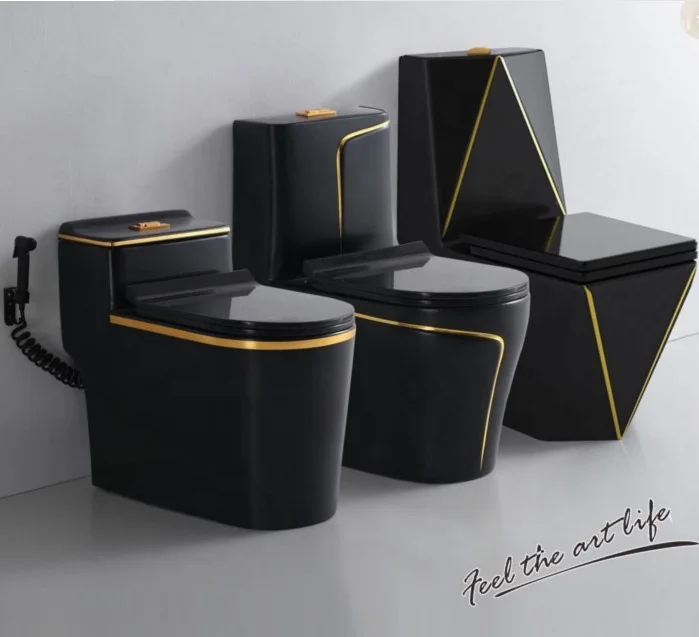 
PATE hotel dubai bathroom floor mounted wc ceramic luxury french gold decorative BLACK commode 