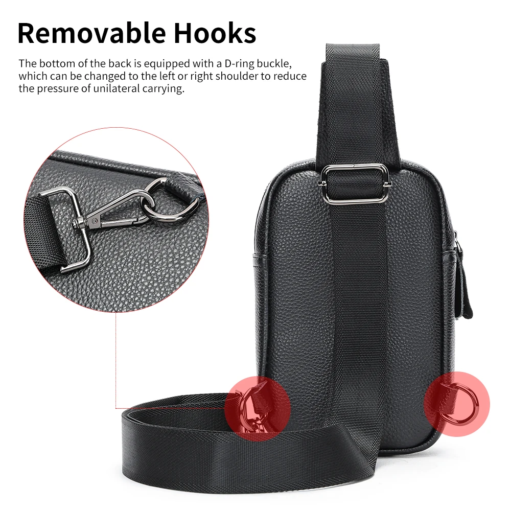 MARRANT Men Chest Sling Bag Leather Waterproof Crossbody Bag One Shoulder Daypack Genuine Leather Chest Bag for Men