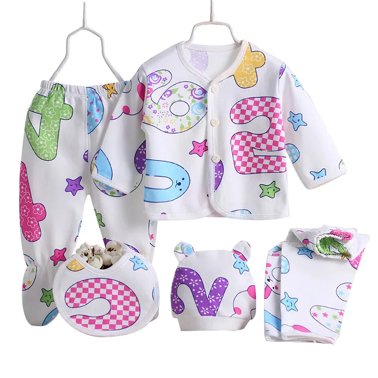 Hao Baby New Style Pure Cotton Boys Long Sleeve Clothes Infant Baby Clothing Newborn Underwear Five Pieces Sets