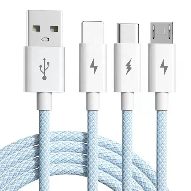 Hot Sale Macaroon Colorful Braiding USB Type C Micro L Fast Charge USB 3 in 1 Charging Cable