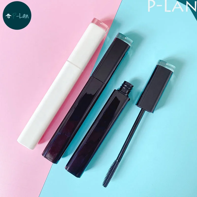 P-Lan Brand MOQ 100pcs 16ML Square Cosmetic Mascara Container Private Label White Black Mascara Tubes With Wands Rubber