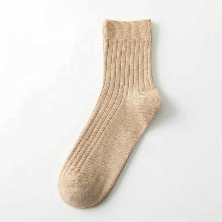 Wholesale Fashionable Plain Black White Brown Ribbed Dress Socks Men 100 Organic Cotton Crew Socks
