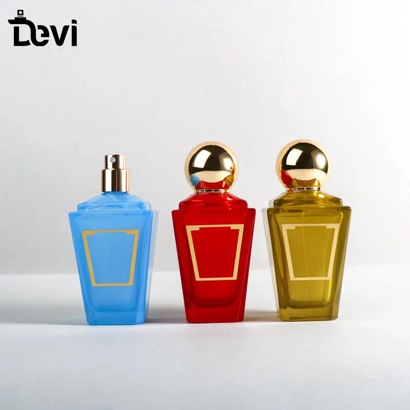 Wholesale Customization 100ml Clear Red  Blue Glass Perfume Bottle Atomizer Gold Cap Fine Mist Spray Bottle