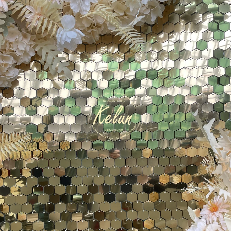 KL-SW0010 Wholesale Mirror effect 3d shiny shimmer wall backdrop gold square sequin panels 30x30cm for wedding event decoration