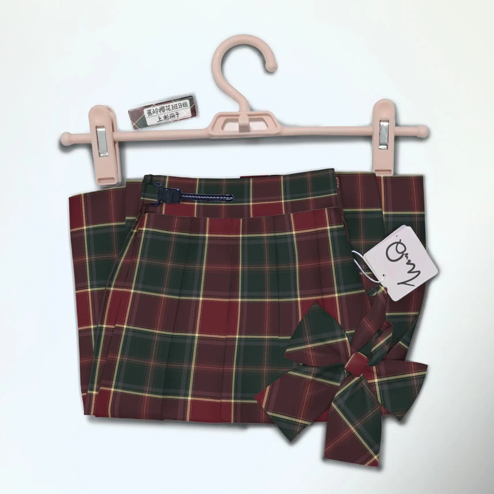 New original design American School Girl Knife Pleat Skirt Ladies High Waist A-line Red and Green Mixed Pleated Plaid  Skirt