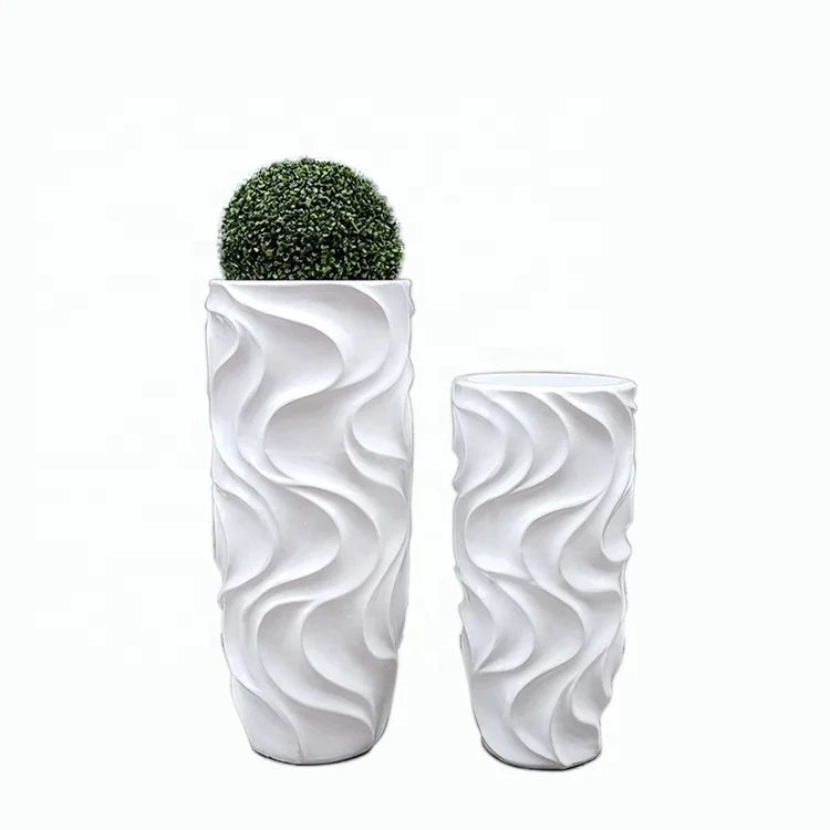  Economical custom design White Wave Design Fiberglass Plant Pot luxury flower decorative
