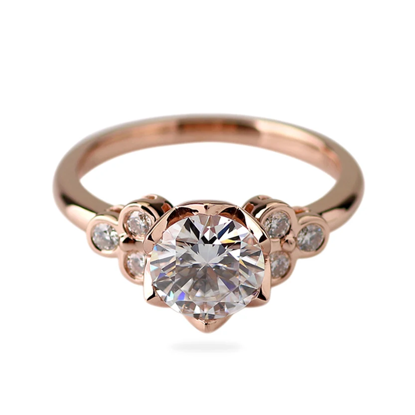 Moissanite 14K Rose Gold Ring Woman Jewelry 7.5mm Moissanite Diamonds Bands Real Gold Wedding Ring