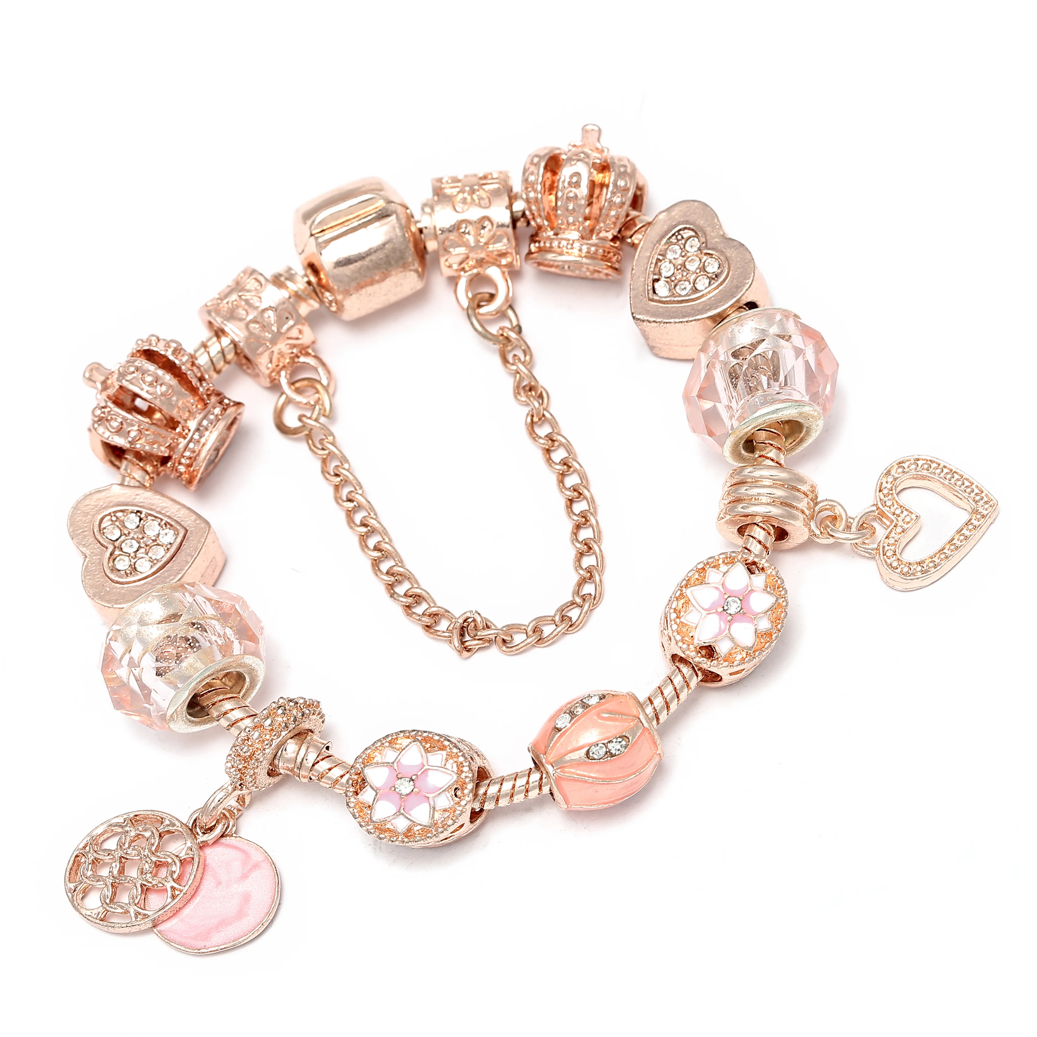 2021 New Arrival Crystal Rhinestone Large Hole Beads Flower Pendant Bracelet Clear Crystal Beads Heart Tower DIY Charm Bracelet