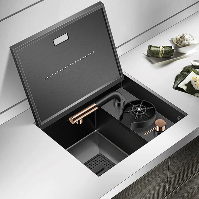 2023 Nano Steel Sus 304 Black Hidden Workstation Handmade Work Station Sink Kitchen Modern