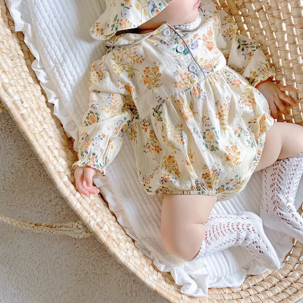 Children 0-2 years old, spring 2021, baby girl, floral dolls, collar, long sleeves, crawling coat