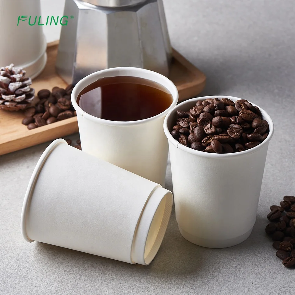FULING 8oz PE Coated Biodegradable Double Wall Disposable Coffee Paper Cup