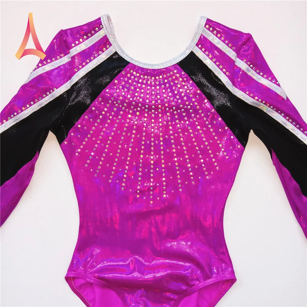Eye-catching Dark Magenta pink Long Sleeve Children Gymnastics Leotard