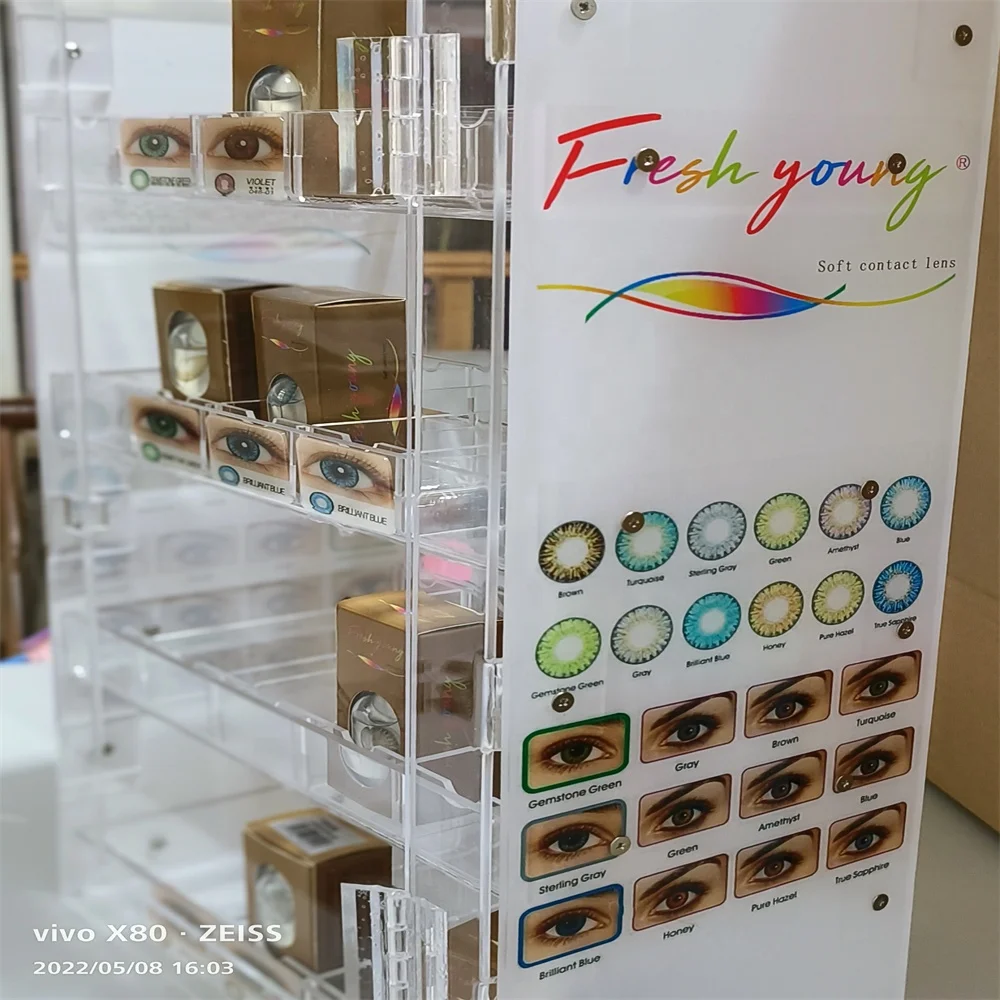 Display + 80 pairs/batch or with display +20 per layer/batch color contact lens promotion can be customized LOGO