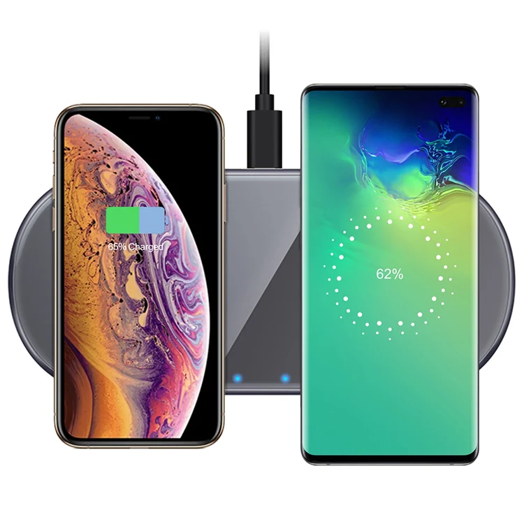 
15W Dual Seat Qi Wireless Charger Fast Charging Pad 2 in 1 Desktop Charger 