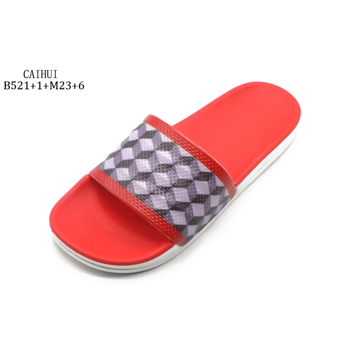 Free Sample Plaid PVC Custom plastic slippers Fancy Slide Sandals fro men