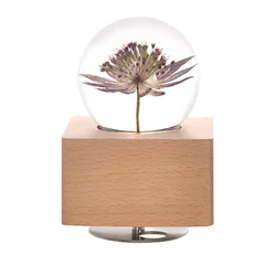 Romantic Preserved Roses Flower Music Box Crystal Ball Wood Base Projection LED Light Rotating Musical Box for girlfriend gift