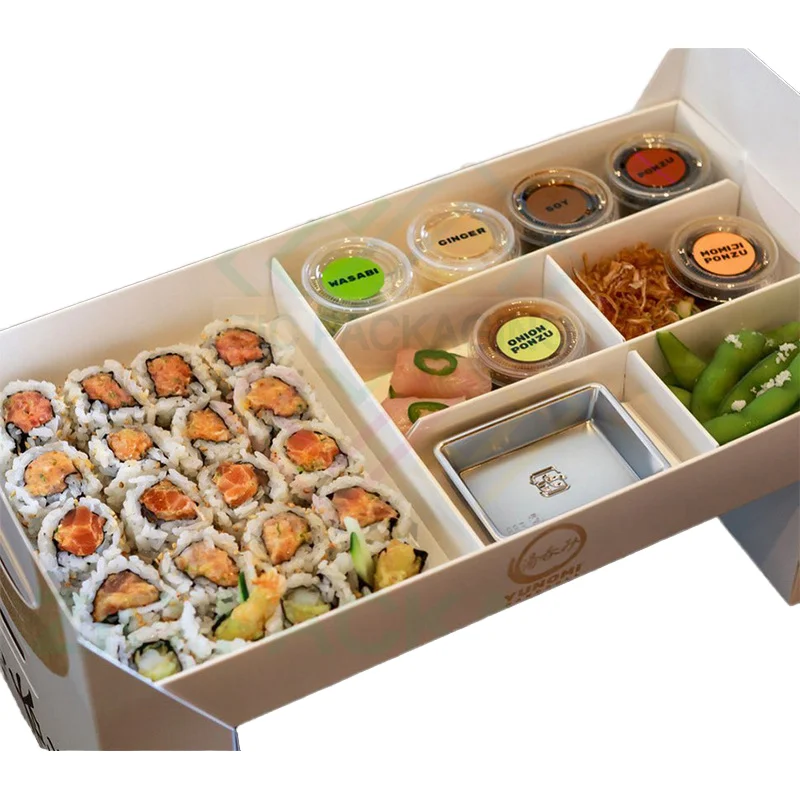 Takeaway sushi box gift paper takeaway togo sushi packaging custom takeaway bento food luxury custom cake box rectangle