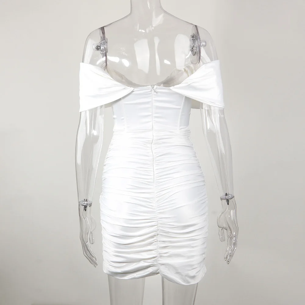 10% off Ruched Mini Dress Fashion Christmas Celebrity Satin Pink Birthday Club Outfits Women Sexy Party Off the Shoulder Dress