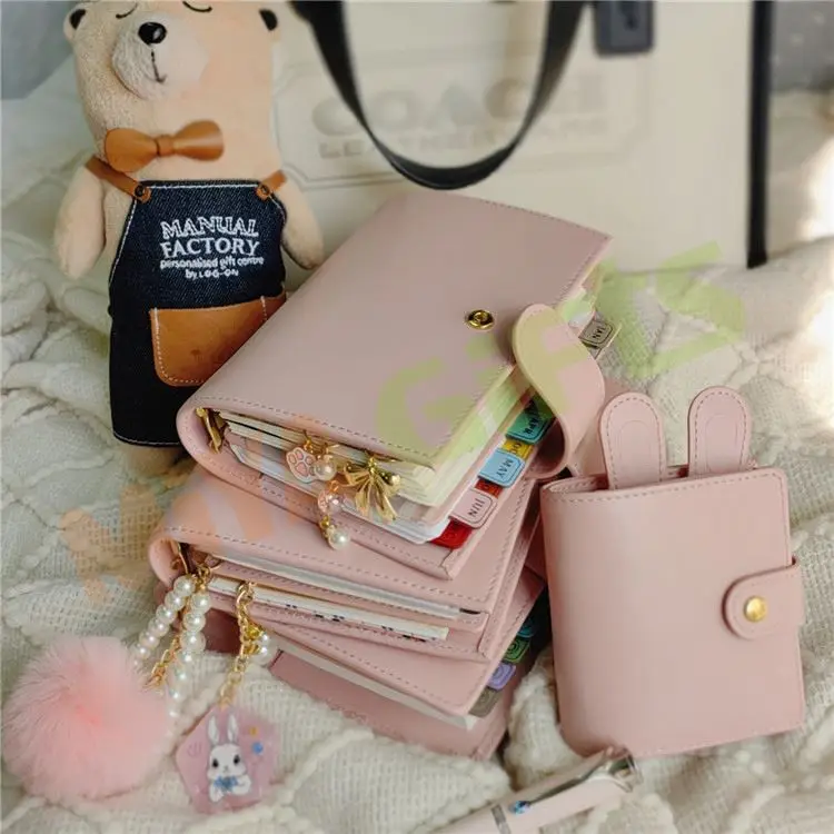 custom leather mini A8 M5 5 ring binder planner agenda cover budget binder wallet small pink cute with charms