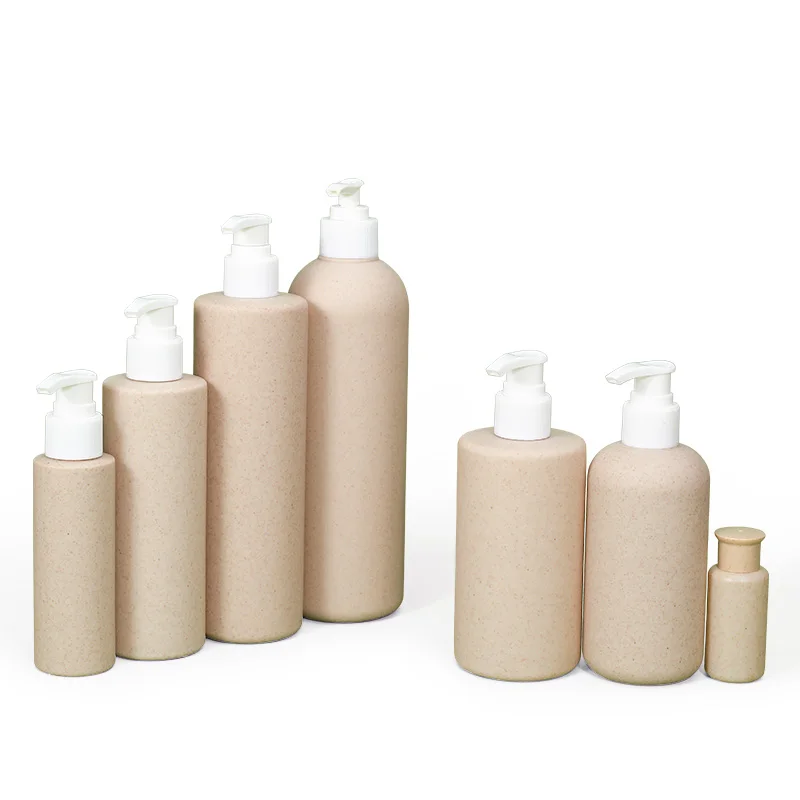 Empty 100ml 300ml 500ml Biodegradable Wheat Straw Plastic Shampoo Lotion Bottle With Pump Dispenser
