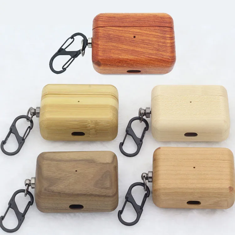 Natural Real Wood Headphone Case Cover With Metal Hook;New Protector Cover For Airpods Pro Cherry Wood Case