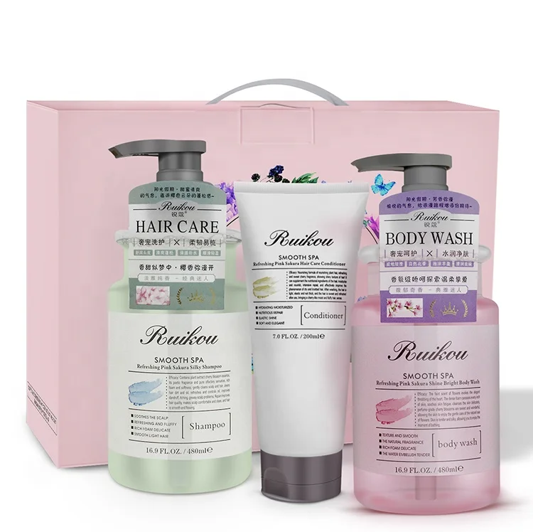 
Hot Sale Boutique Sakura Bath Shower Gel And Shampoo Set Body Bath Gift Set 