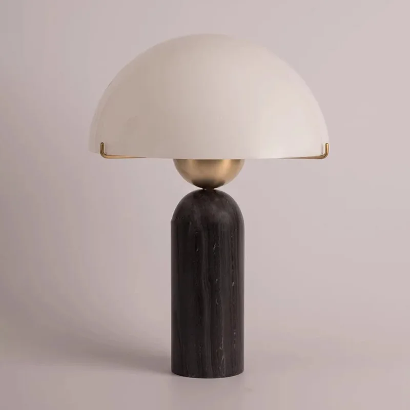 HZX Italian Geometric Art Silver Dome Table Lamp Acrylic Marble Mushroom Stacking Bedroom Study Lighting Home Decorative Light
