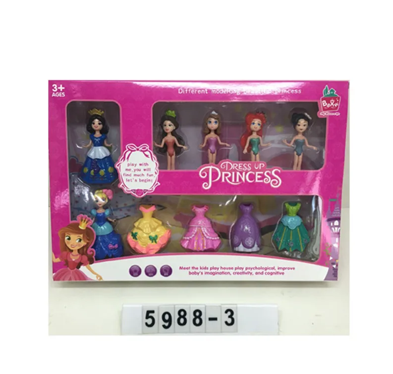 
6pcs Set of Cute Mini Princess Action Figures Changed Dress Doll 