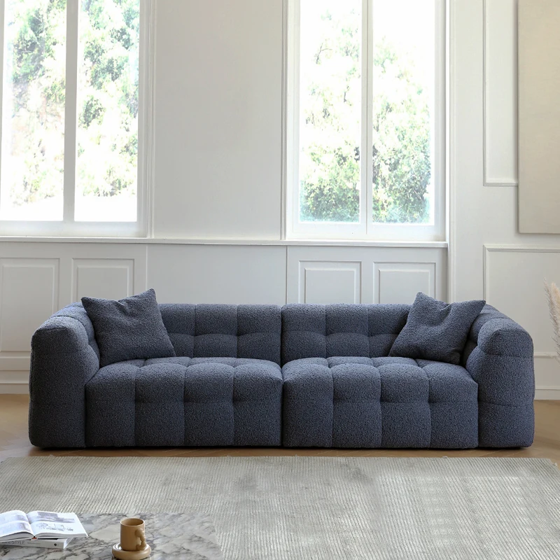 Modern Quiet Style Designer White Teddy Fleece Sofa Luxury Hotel Living Room Straight Three Seat White Lamb Fleece Sofa