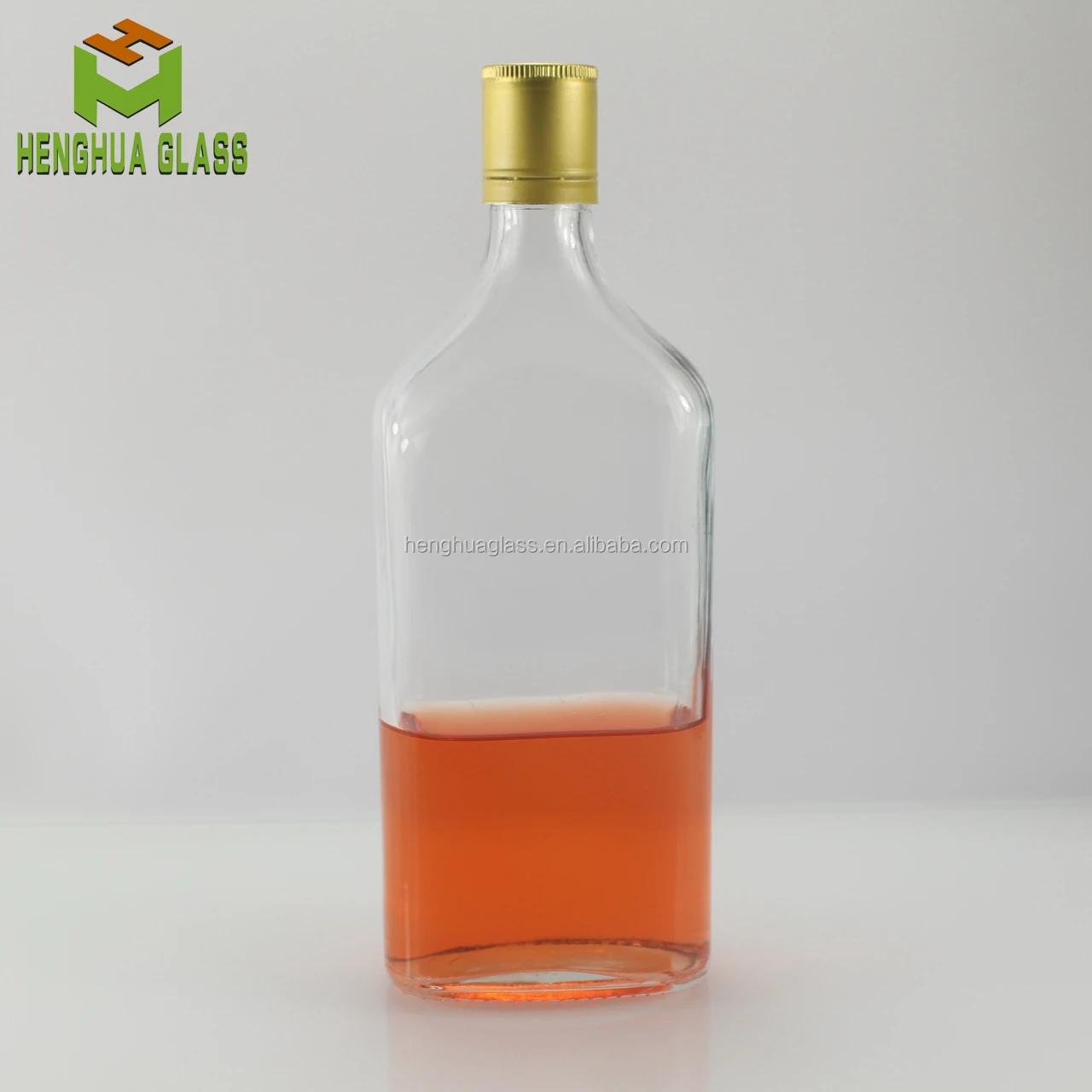 Cheap 500ml flat shape rum glass bottle 50cl vodka liquor rum whsikey flask spirits tequila gin glass bottles with Screw Cap