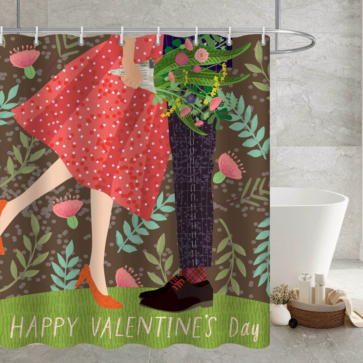 Hearts Shower Curtain, Valentines Day Falling Red Hearts Shower Curtains For Bathroom, Heart Cloth Fabric Bathroom Decor Set