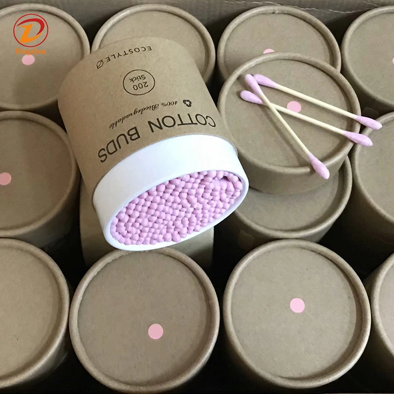 100% Natural Cotton Biodegradable Double Round Tips 200 Count Reusable Ear Stick Bamboo Swabs Makeup Disposable Cotton Buds