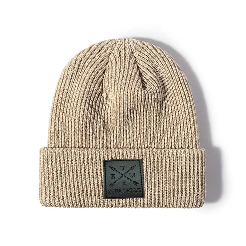 Wholesale 100% acrylic custom logo knitted hat cuffed warm fashion beanies men and women ski winter beanie hat