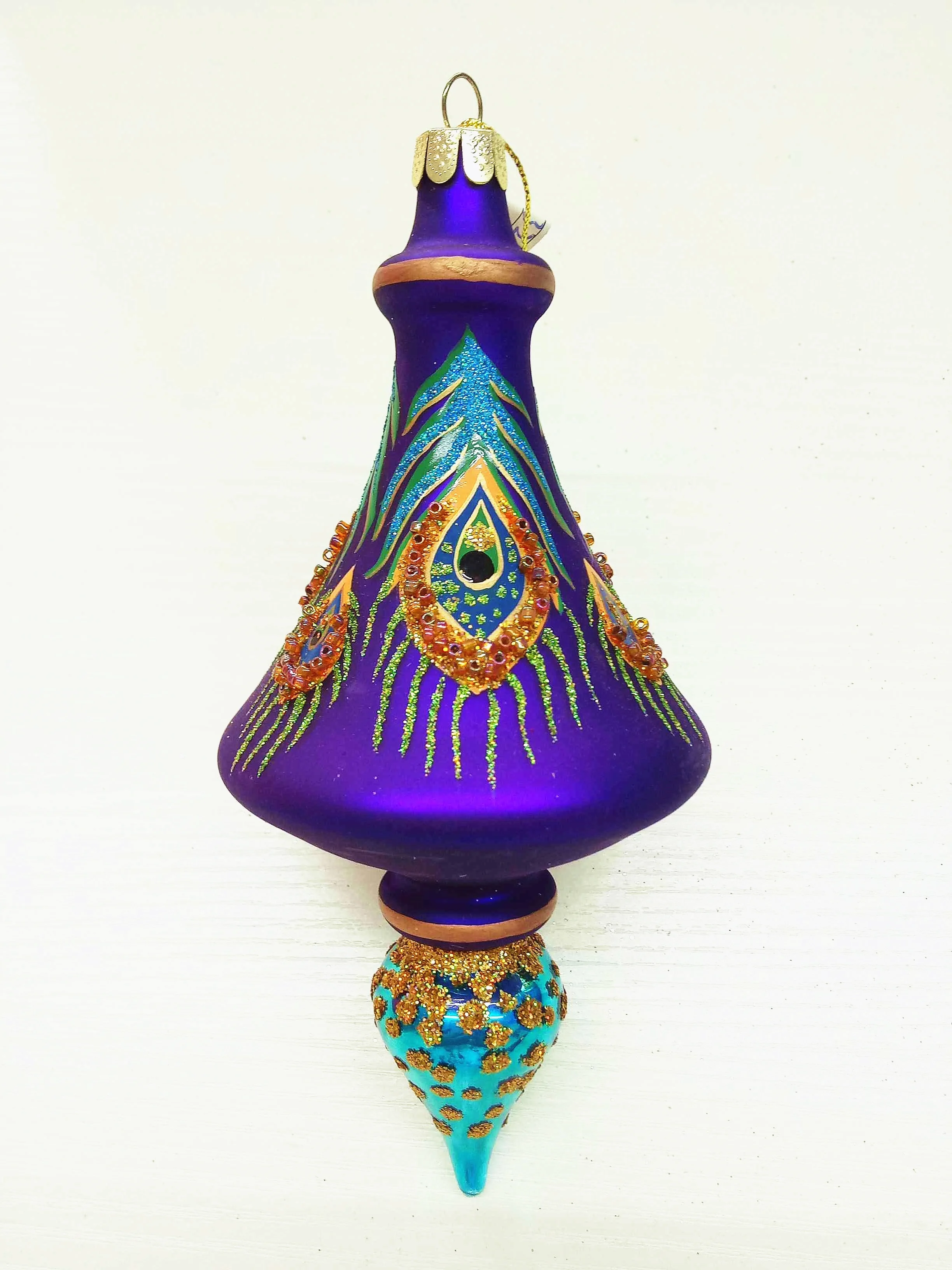 Manufactures Custom Shape Blue Glitter Vintage Retro Icicles Egyptian Hand Blown Christmas Glass Ornament