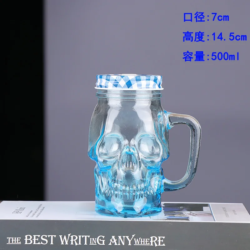 Wholesale 500ml transparent square skeleton glass with handle cock cup with handle straw Mugs With Straws
