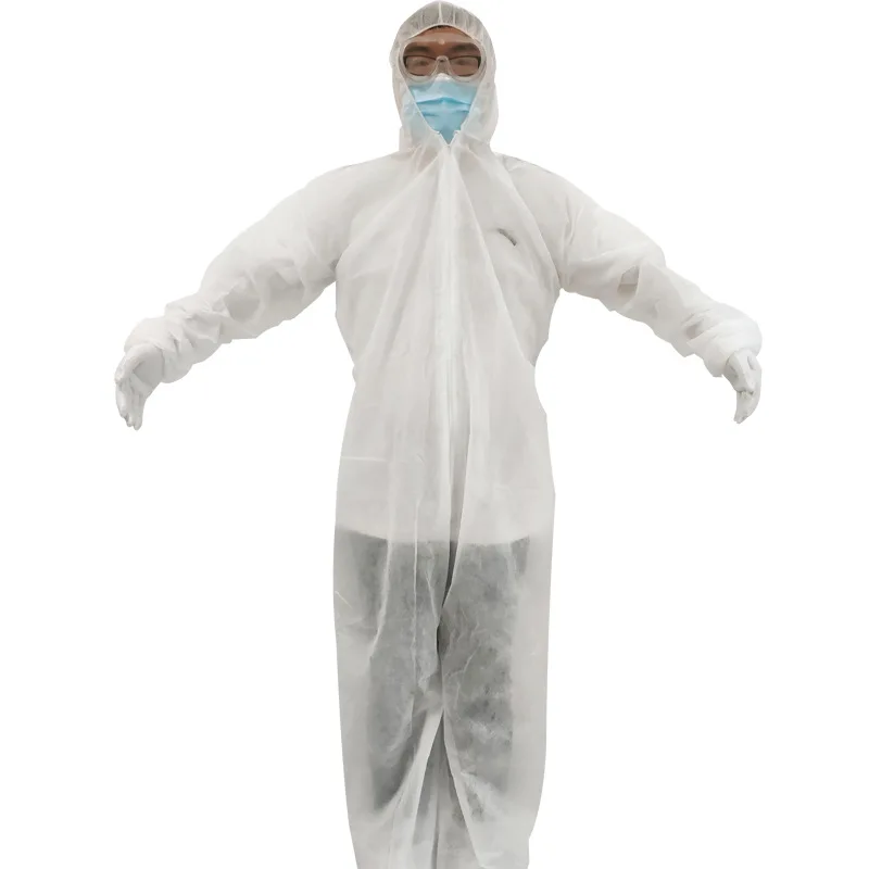 
Disposable PP non-woven dust-proof and splash-proof one-piece breathable hooded and foot experimental isolation work clothes 