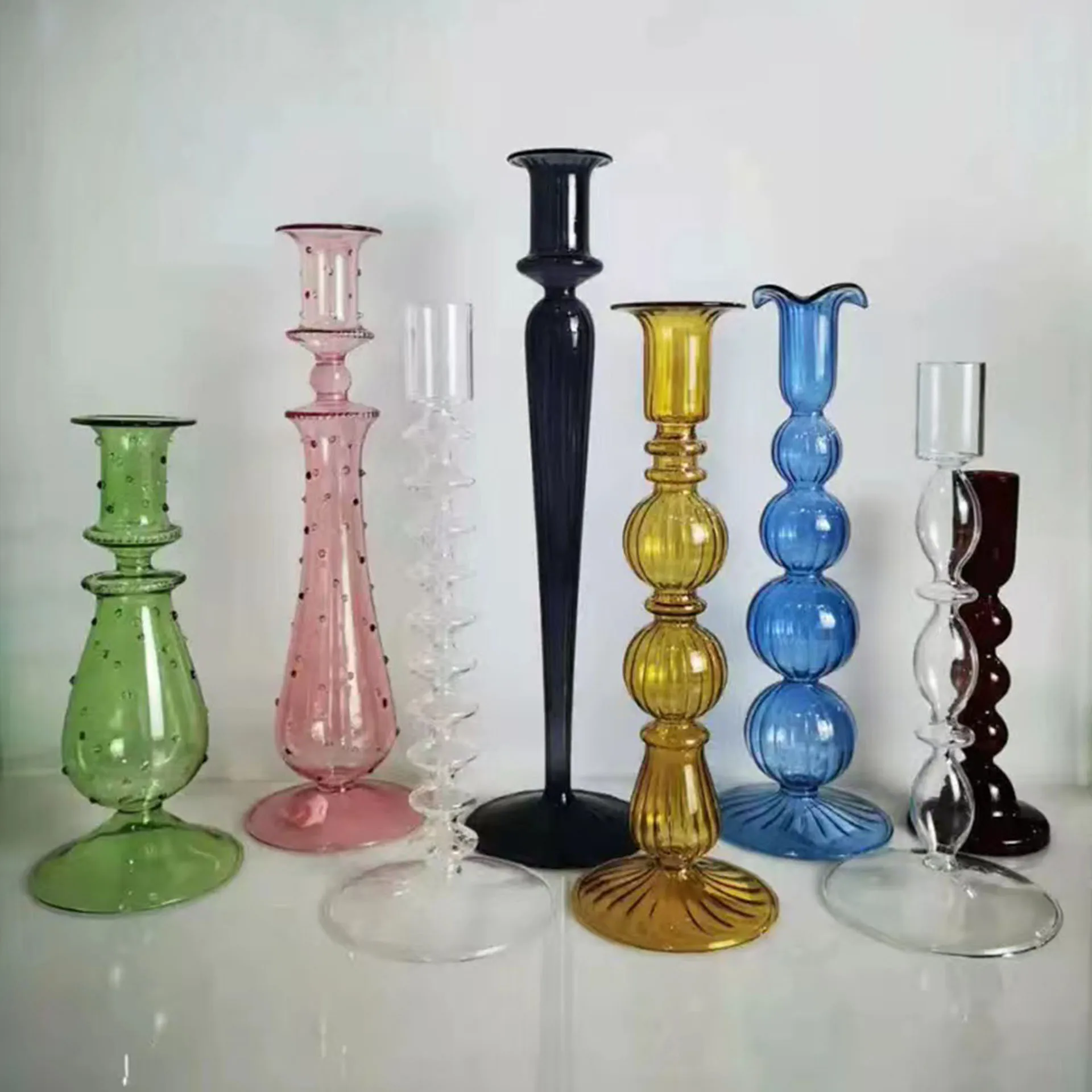 home decor tall clear crystal glass decorative black pillar candle holder for wedding decoration