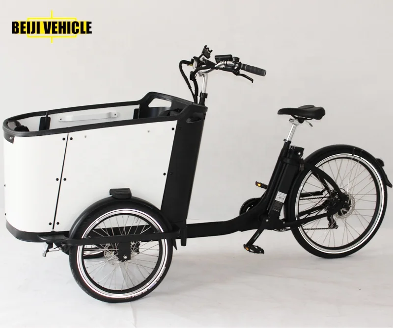 Denmark family electric cargo bike with wooden box for 4 Kids