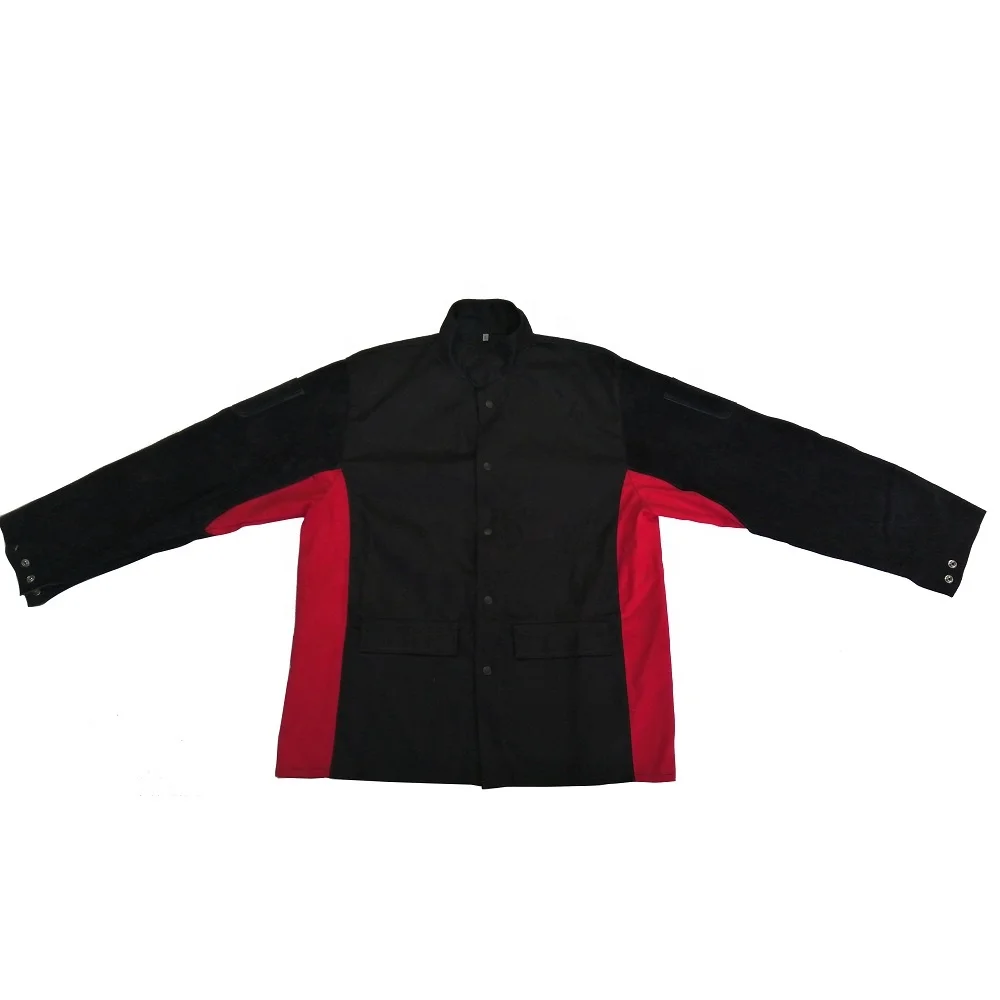 Кожаные рукава, голубая обработанная хлопковая сварочная куртка, одежда