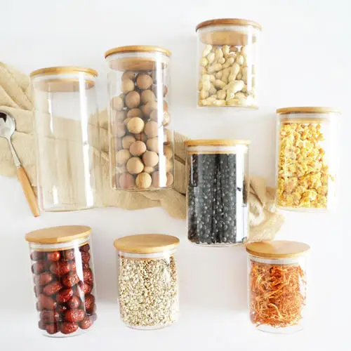 wooden storage jars / glass tea and coffee jars /glass storage jars with bamboo lid Glass Container Jar