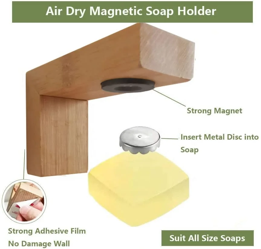 2 pcs Eco-Friendly Wooden  Dish for Soaps Magnet Air Dry Soap Saver Self Wood Magnetic Bar Soap Holder for Shower Wall