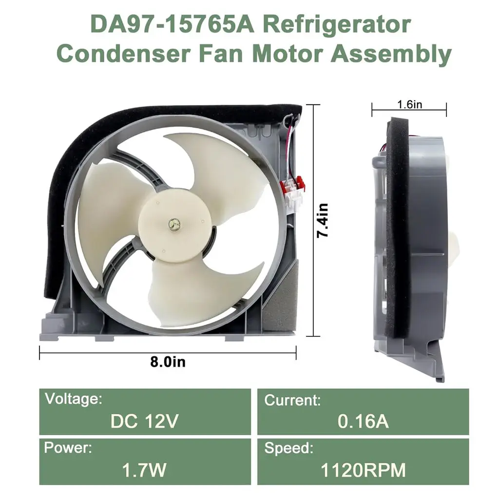 DA97-15765A Refrigerator Condenser Fan Motor Assembly OEM Compatible with Sam sung Replaces DA97-15765C AP6001015 DA97-12842A