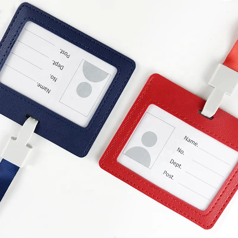 Fast Delivery Custom Design Bus Card Protection Holder With  Neck lanyard PU Leather Card Holder IDBadget Holder